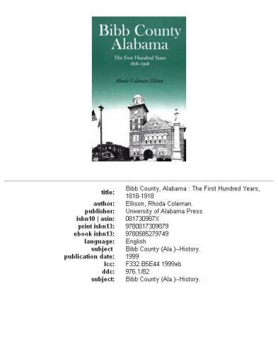 Bibb County, Alabama: The First Hundred Years