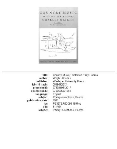 Country music: selected early poems