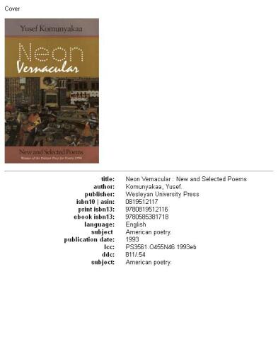 Neon vernacular: new and selected poems