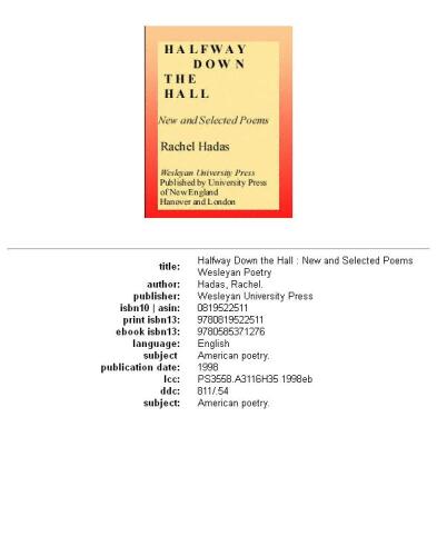 Halfway down the hall: new and selected poems