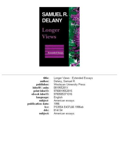 Longer views: extended essays