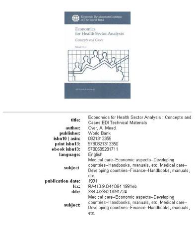 Economics for health sector analysis: concepts and cases