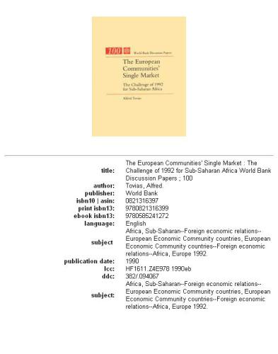 The European communities' single market: the challenge of 1992 for Sub-Saharan Africa
