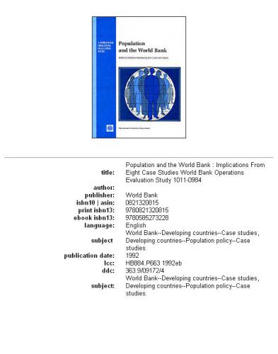 Population and the World Bank: implications from eight case studies, Page 81