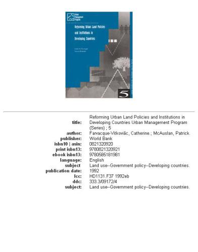 Reforming urban land policies and institutions in developing countries