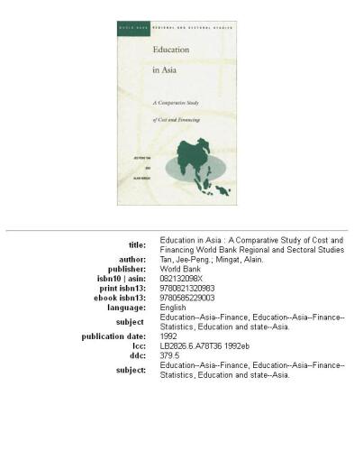 Education in Asia: a comparative study of cost and financing