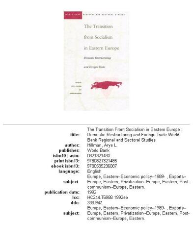 The Transition from socialism in Eastern Europe: domestic restructuring and foreign trade