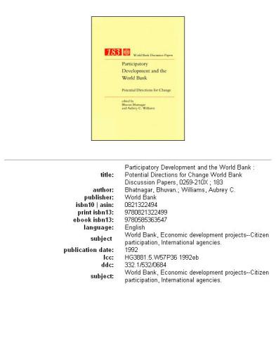 Participatory development and the World Bank: potential directions for change