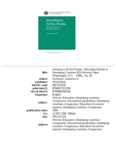 Investing in all the people: educating women in developing countries