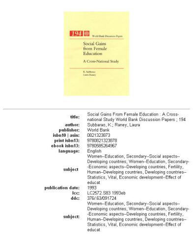 Social gains from female education: a cross-national study, Parts 63-194
