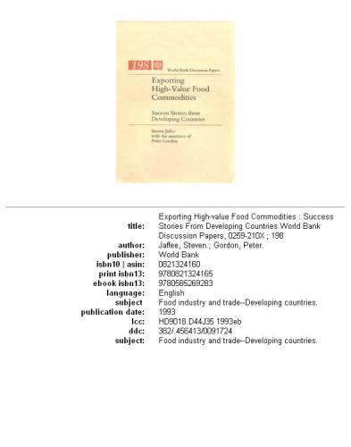 Exporting high-value food commodities: success stories from developing countries, Parts 63-198