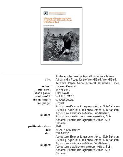 A strategy to develop agriculture in Sub-Saharan Africa and a focus for the World Bank, Volumes 23-203