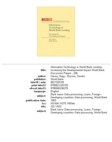 Information technology in World Bank lending: increasing the developmental impact, Parts 63-206