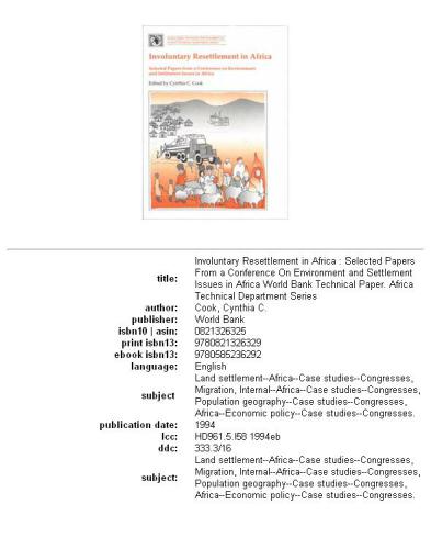 Involuntary resettlement in Africa: selected papers from a conference on environment and settlement issues in Africa