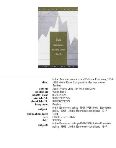 India: macroeconomics and political economy, 1964-1991