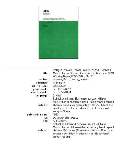 Delayed primary school enrollment and childhood malnutrition in Ghana: an economic analysis, Volumes 23-98