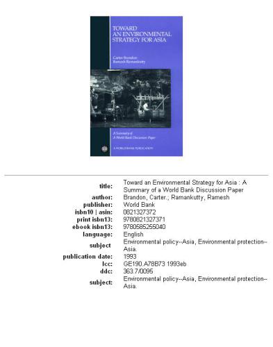 Toward an environmental strategy for Asia: a summary of a World Bank discussion paper, Issue 224