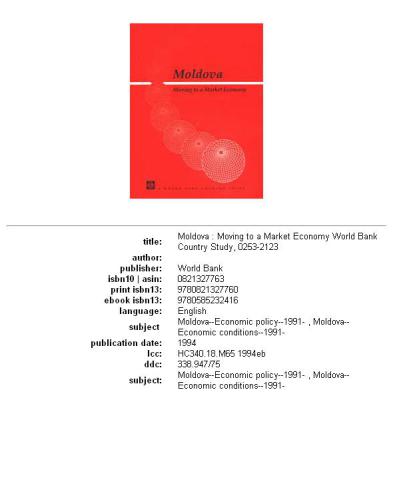 Moldova: moving to a market economy