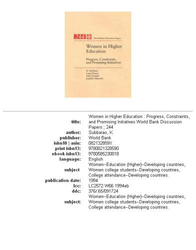 Women in higher education: progress, constraints, and promising initiatives, Parts 63-244
