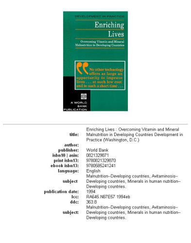 Enriching lives: overcoming vitamin and mineral malnutrition in developing countries