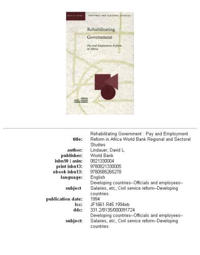 Rehabilitating government: pay and employment reform in Africa