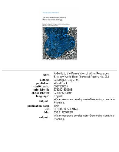 A guide to the formulation of water resources strategy