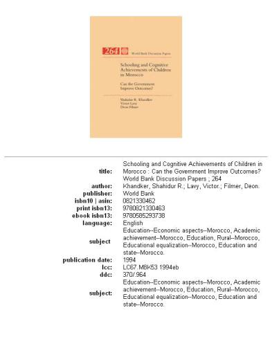 Schooling and cognitive achievements of children in Morocco: can the government improve outcomes?