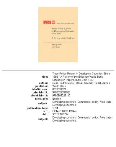 Trade policy reform in developing countries since 1985: a review of the evidence