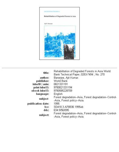 Rehabilitation of degraded forests in Asia, Volumes 23-270