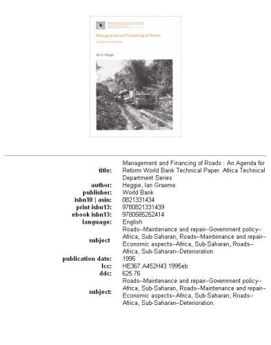 Management and financing of roads: an agenda for reform, Volumes 23-275