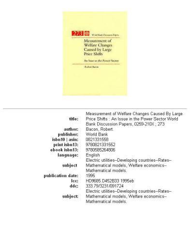 Measurement of welfare changes caused by large price shifts: an issue in the power sector, Parts 63-273