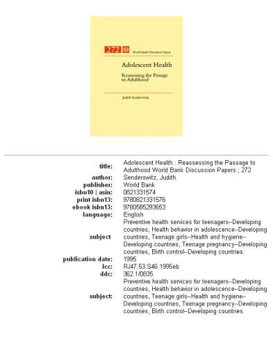 Adolescent health: reassessing the passage of adulthood, Parts 63-272