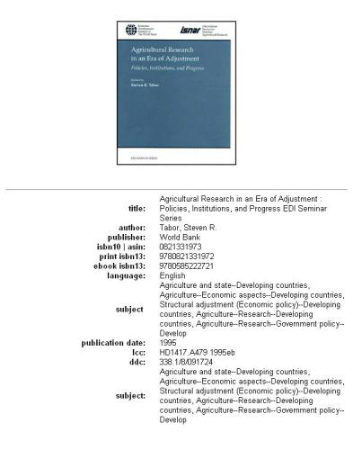 Agricultural research in an era of adjustment: policies, institutions, and progress