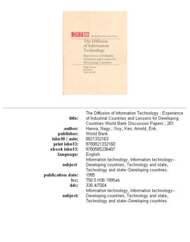 The diffusion of information technology: experience of industrial countries and lessons for developing countries, Parts 63-281