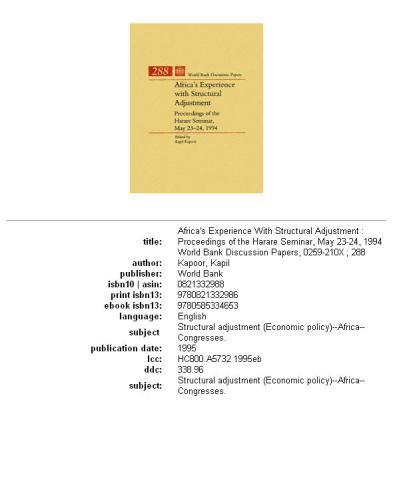 Africa's experience with structural adjustment: proceedings of the Harare seminar, May 23-24, 1994, Parts 63-288