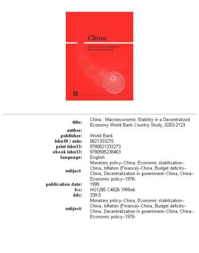 China: macroeconomic stability in a decentralized economy