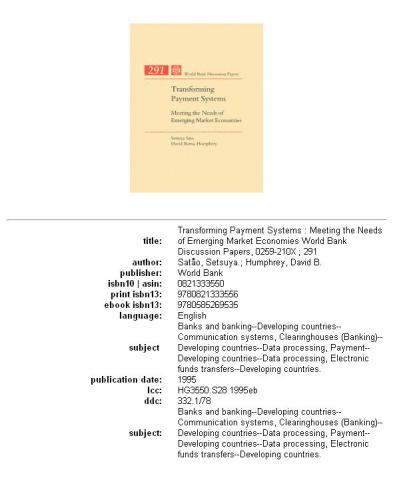 Transforming payment systems: meeting the needs of emerging market economies, Parts 63-291