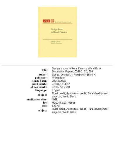 Design issues in rural finance, Parts 63-293