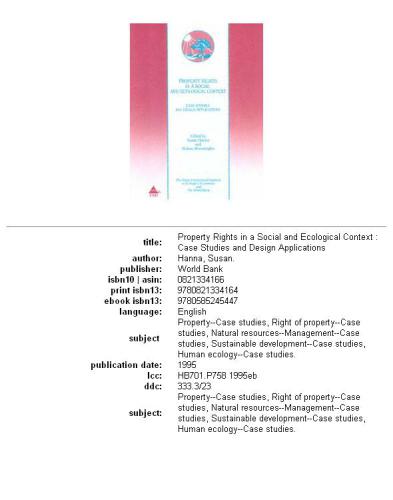 Property rights in a social and ecological context: case studies and design applications, Page 94