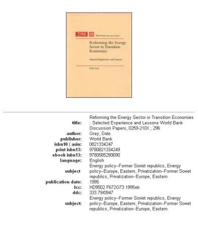 Reforming the energy sector in transition economies: selected experience and lessons, Parts 63-296