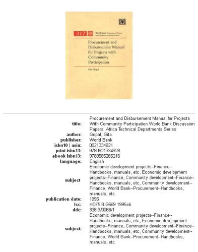 Procurement and disbursement manual for projects with community participation, Parts 63-312