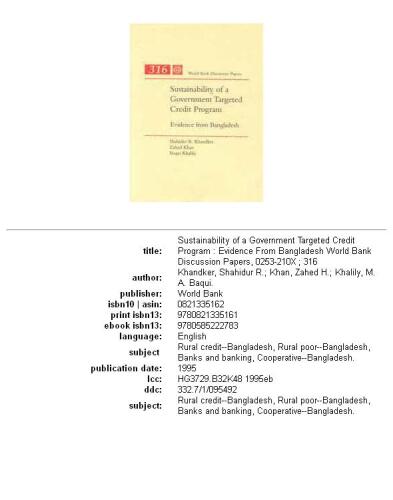 Sustainability of a government targeted credit program: evidence from Bangladesh, Parts 63-316