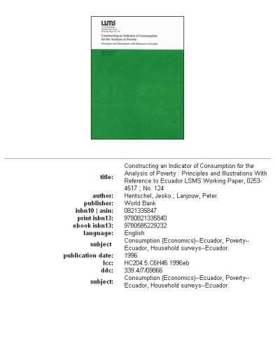 Constructing an indicator of consumption for the analysis of poverty: principles and illustrations with reference to Ecuador