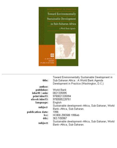 Toward environmentally sustainable development in Sub-Saharan Africa: a World Bank agenda