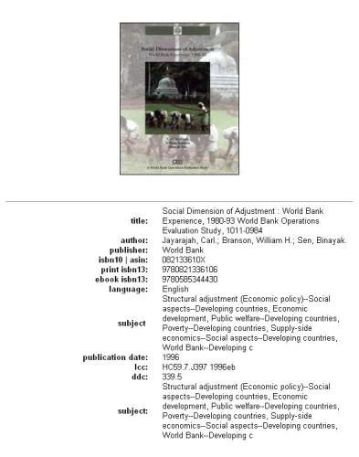 Social dimensions of adjustment: World Bank experience, 1980-93