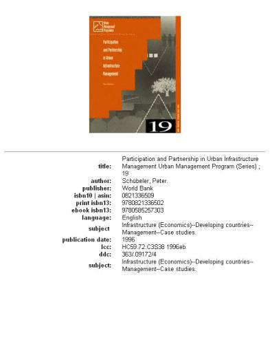 Participation and partnership in urban infrastructure management