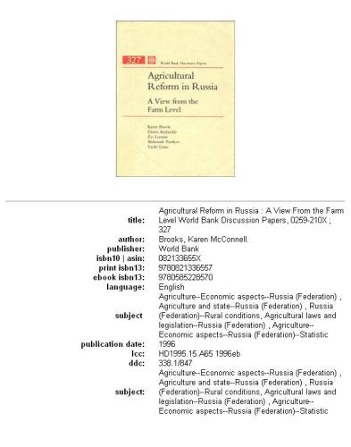 Agricultural reform in Russia: a view from the farm level, Parts 63-327