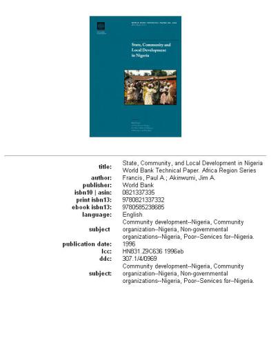 State, community, and local development in Nigeria, Volumes 23-336