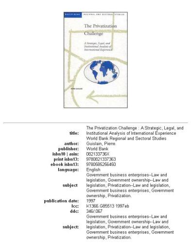 The privatization challenge: a strategic, legal, and institutional analysis of international experience