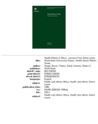 Health reform in Africa: lessons from Sierre Leone, Parts 63-347